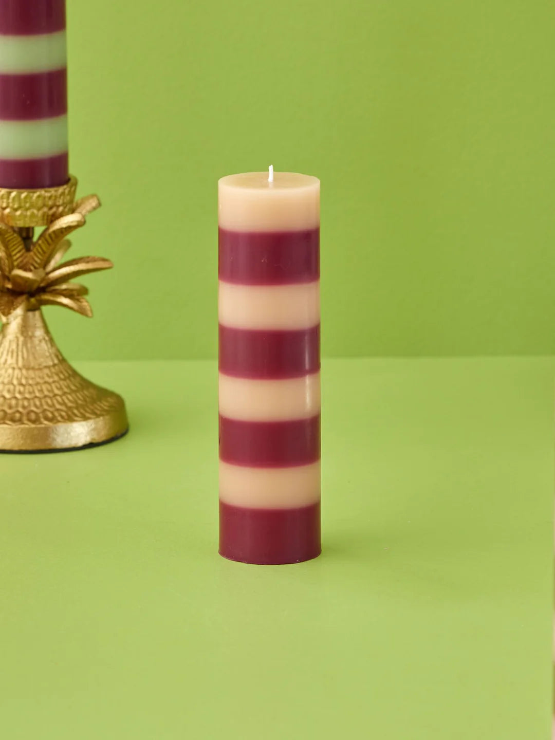 Candela Extra Grande - Righe Sabbia e Burgundy