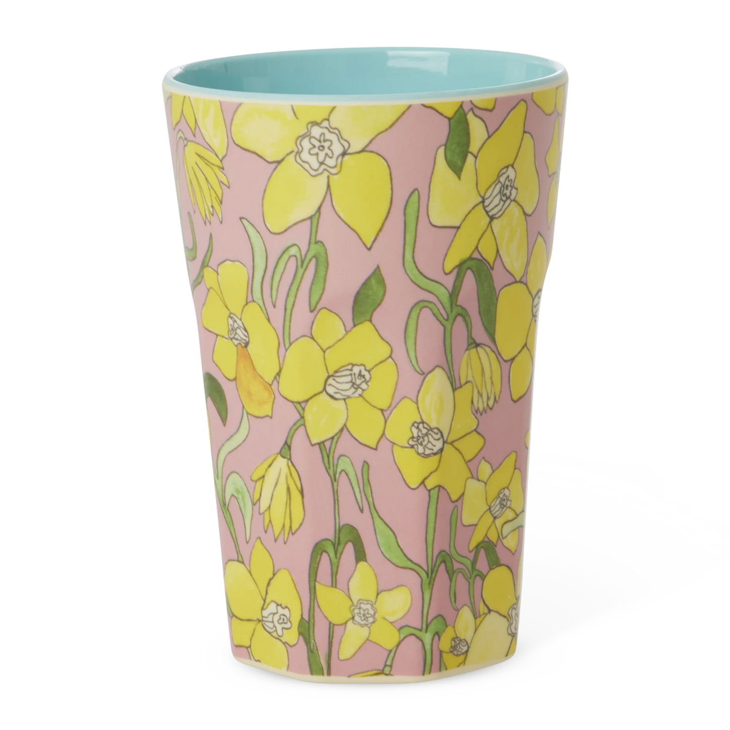Tazza Alta in MELAMINA - Base rosa con narcisi gialli