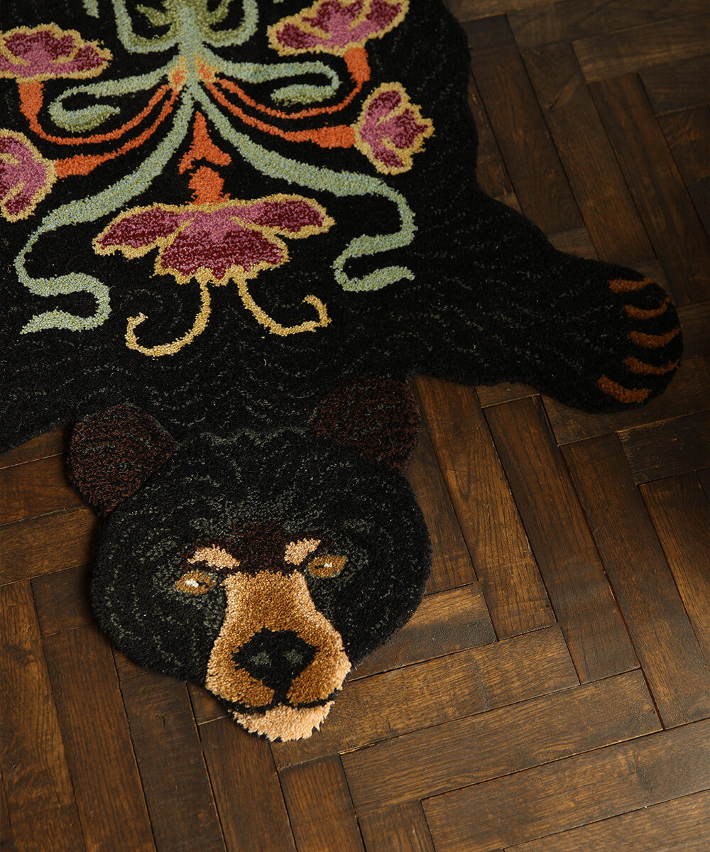 Tappeto Animale Orso Nero Floreale - Grande