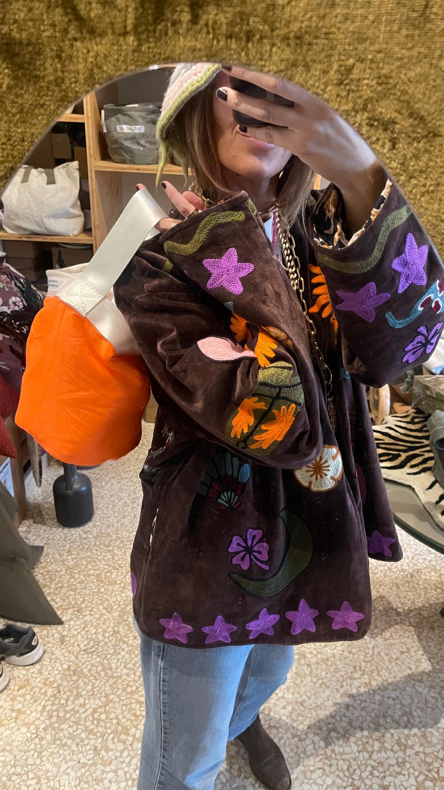 GIACCA VELLUTO RICAMATO - CHOCOLATE