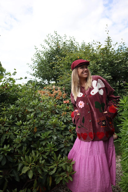 GIACCA VELLUTO RICAMATO - MALVA