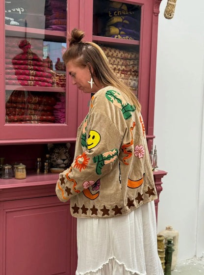 GIACCA VELLUTO RICAMATO - BEIGE&MULTICOLOR