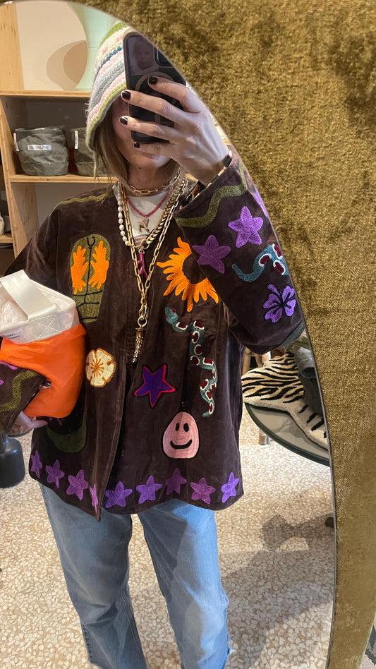 GIACCA VELLUTO RICAMATO - CHOCOLATE