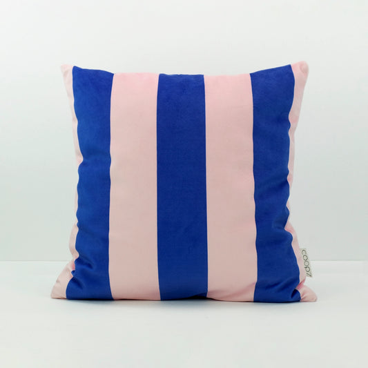 Cuscino di Velluto a Righe - Rosa e Blu