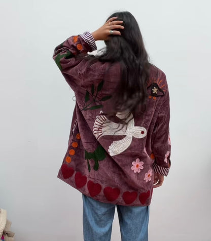 GIACCA VELLUTO RICAMATO - MALVA