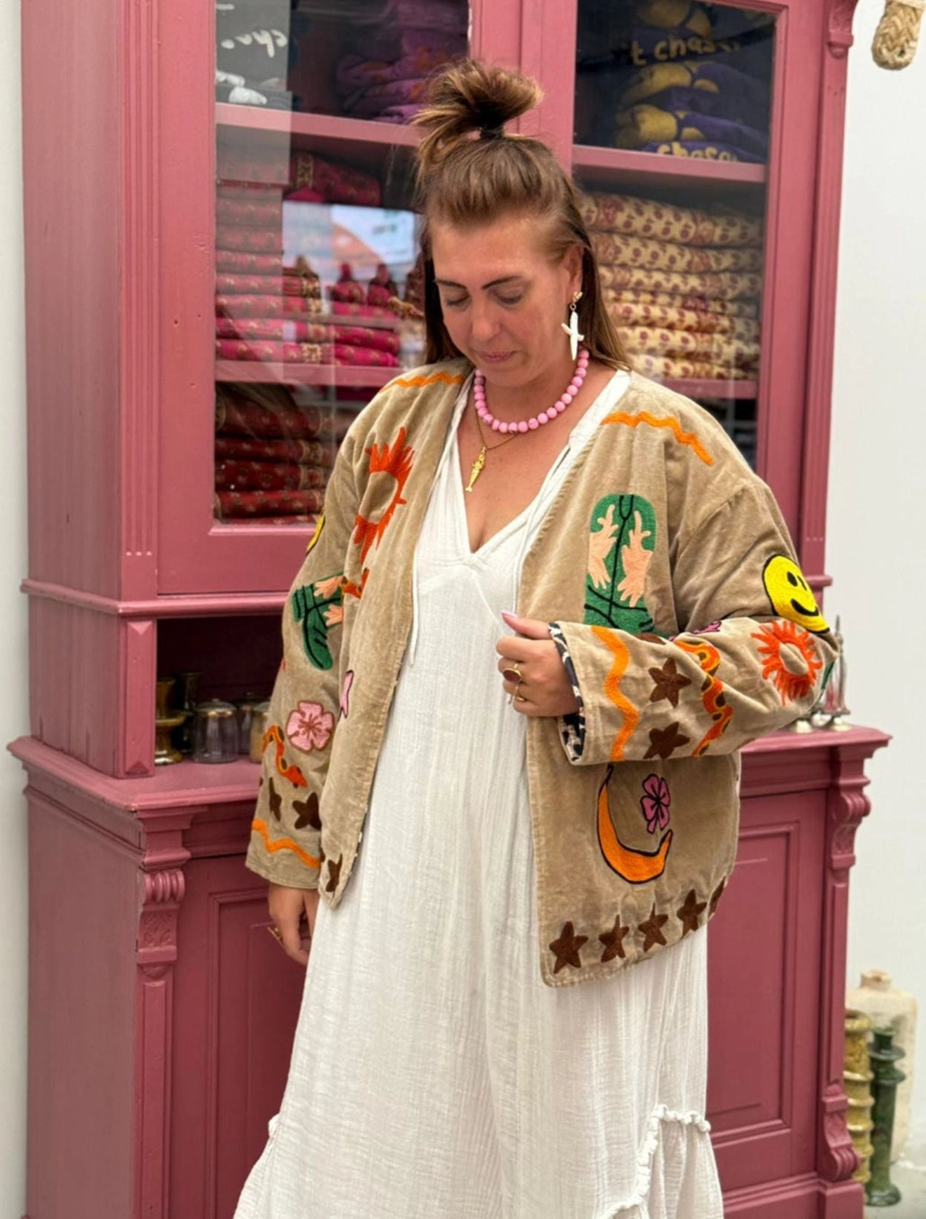 GIACCA VELLUTO RICAMATO - BEIGE&MULTICOLOR