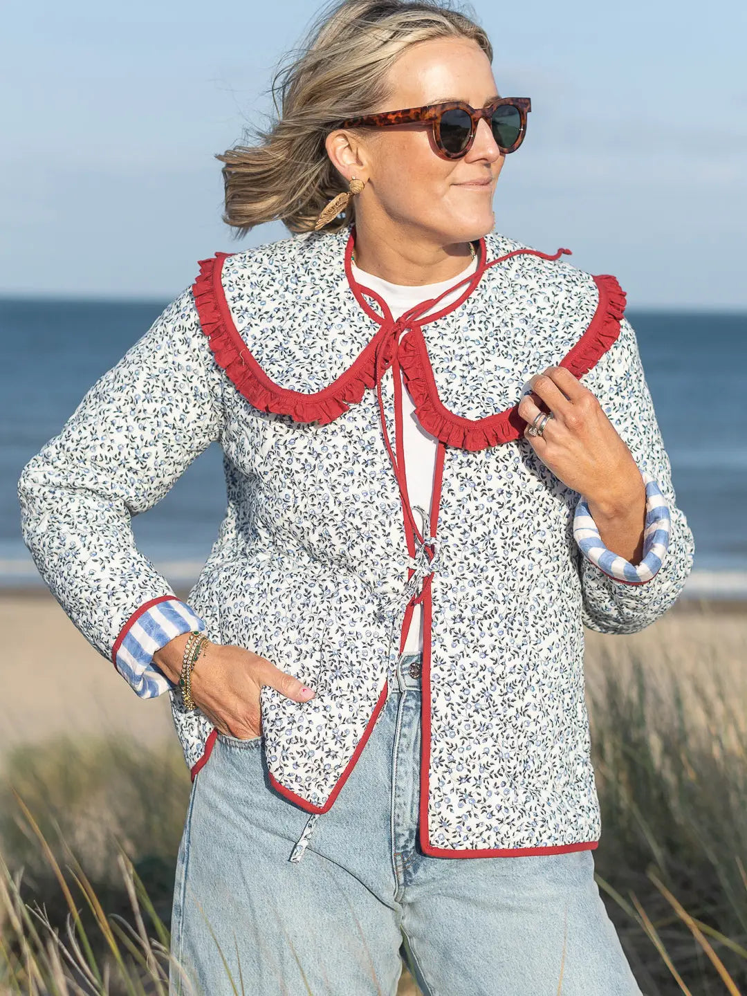 Giacca trapuntata -  Blue Stripe con colletto