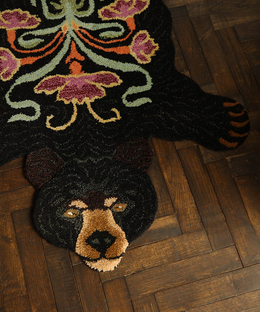 Tappeto Animale Orso Nero Floreale - Grande