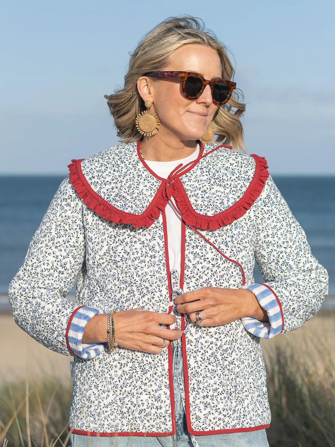 Giacca trapuntata -  Blue Stripe con colletto