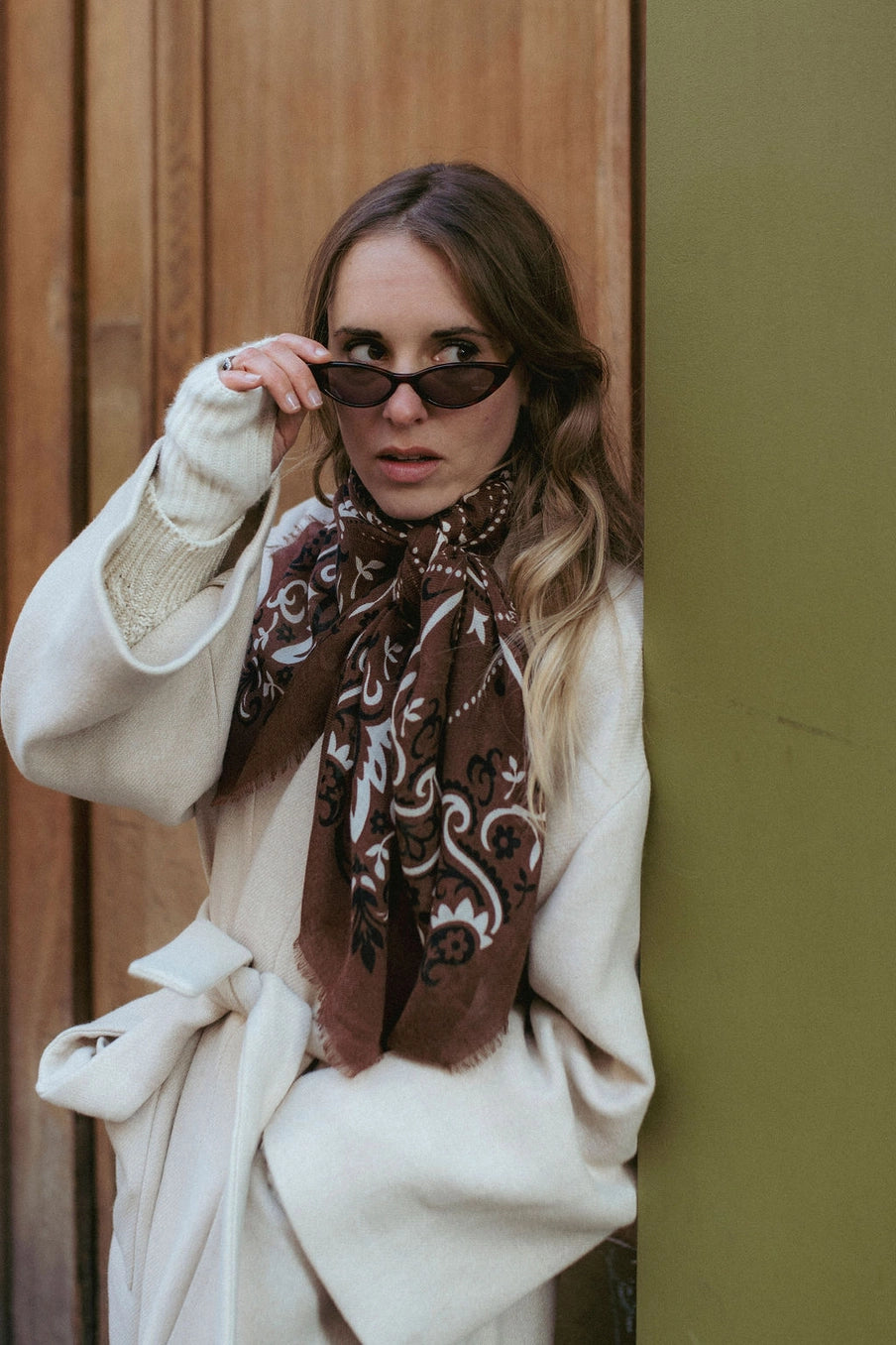 Foulard Stampa Bandana - Lana&Seta - Marrone