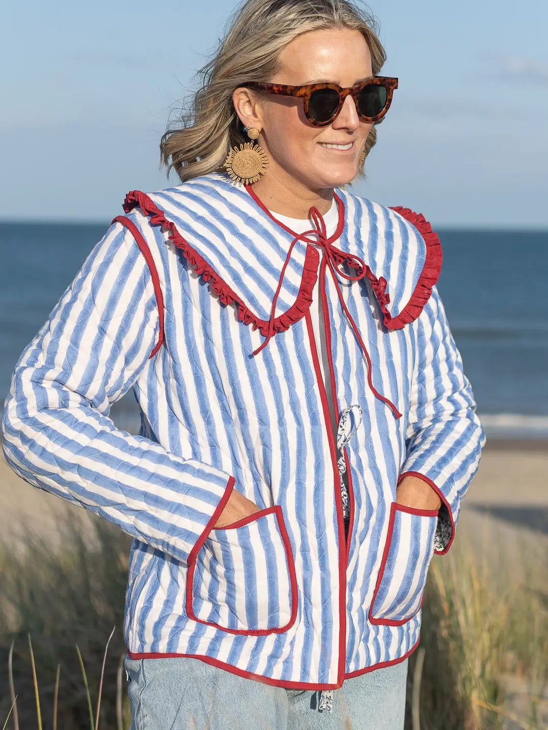 Giacca trapuntata -  Blue Stripe con colletto