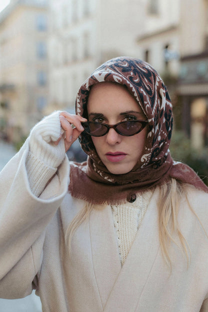 Foulard Stampa Bandana - Lana&Seta - Marrone